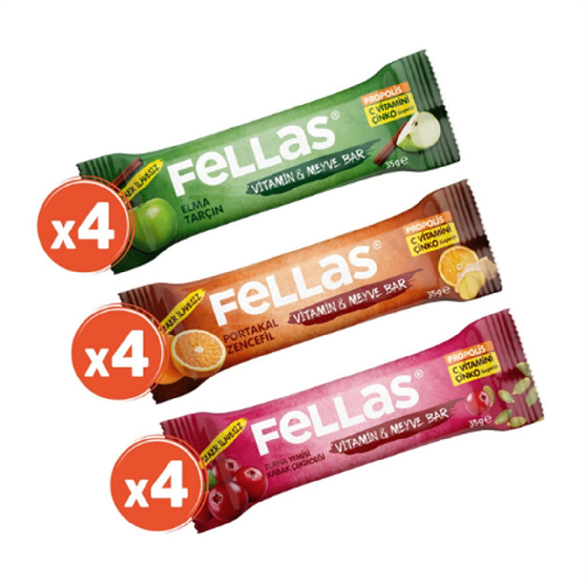 Fellas Vitamin & Meyve Bar Karma Kutu 35 gr 12 Adet (3 çeşit) Flavus