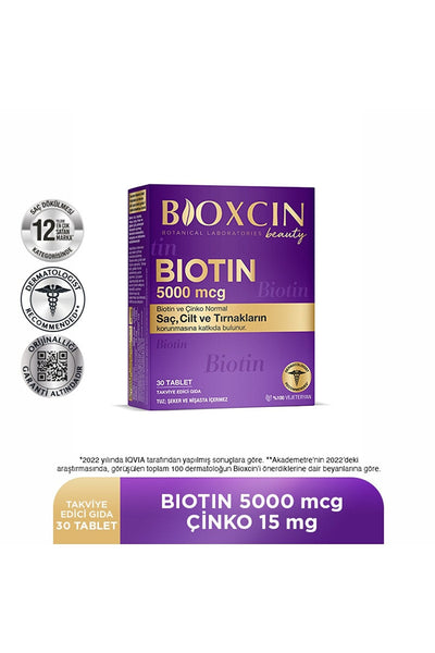 Bioxcin Biotin 5.000 Mcg 30 Tablet - Biotin + Çinko 15 Mg Saç Ve Tırnak Vitamini