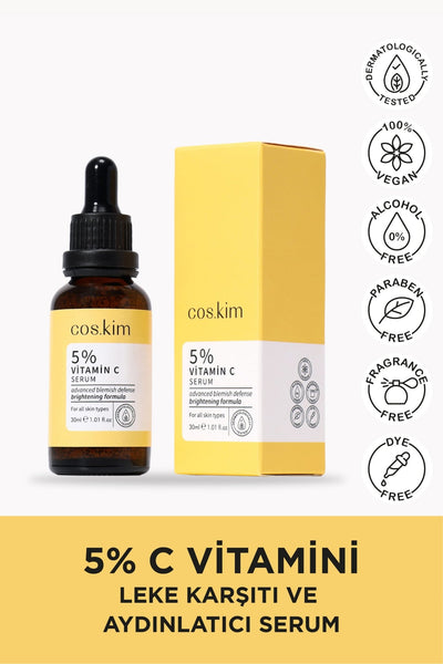 Coskim 5% C Vitamini Leke Giderici ve Aydınlatıcı, Antioksidan Cilt Bakım Serumu 30 ml