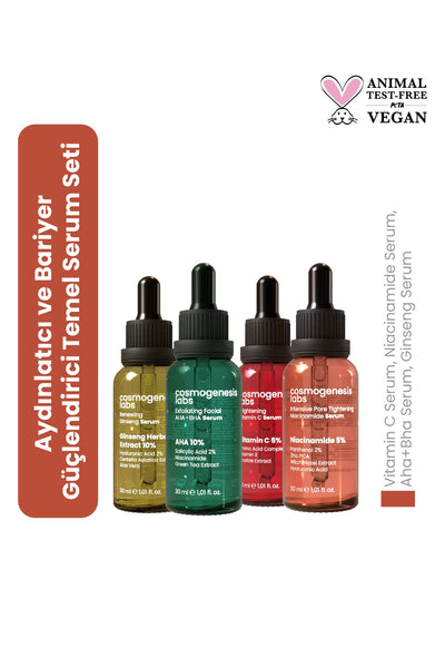 Cosmogenesis Labs Aydınlatıcı ve Bariyer Güçlendirici Temel Serum Seti