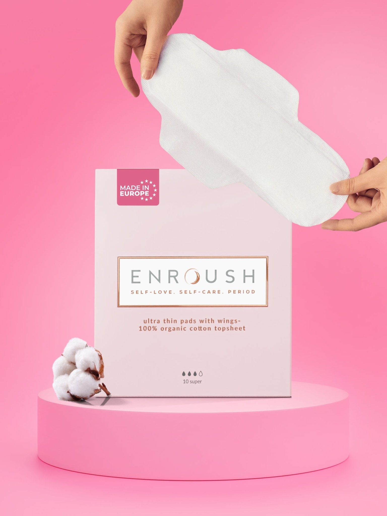 ENROUSH Organik Pamuklu Kanatlı Ped | Konfor ve Koruma - 10 Adet Süper
