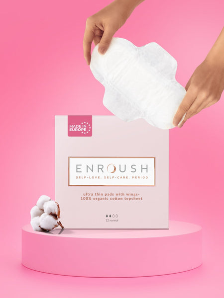 ENROUSH Organik Pamuklu Kanatlı Ped | Normal Ped 100% Organik Pamuklu- 12 Adet Normal