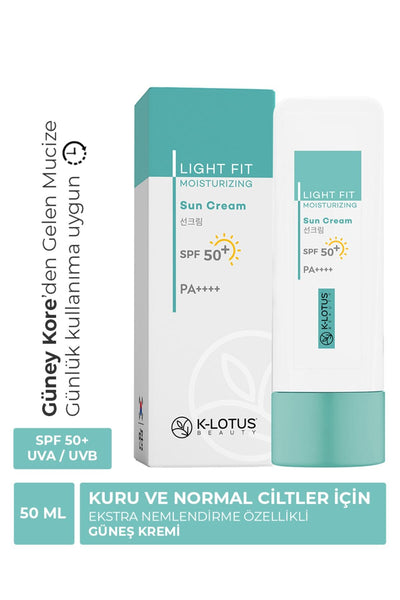 K-Lotus Beauty Light Fit Yüz ve Vücut SPF 50+ Nemlendirici Güneş Kremi PA++++ 50 ml