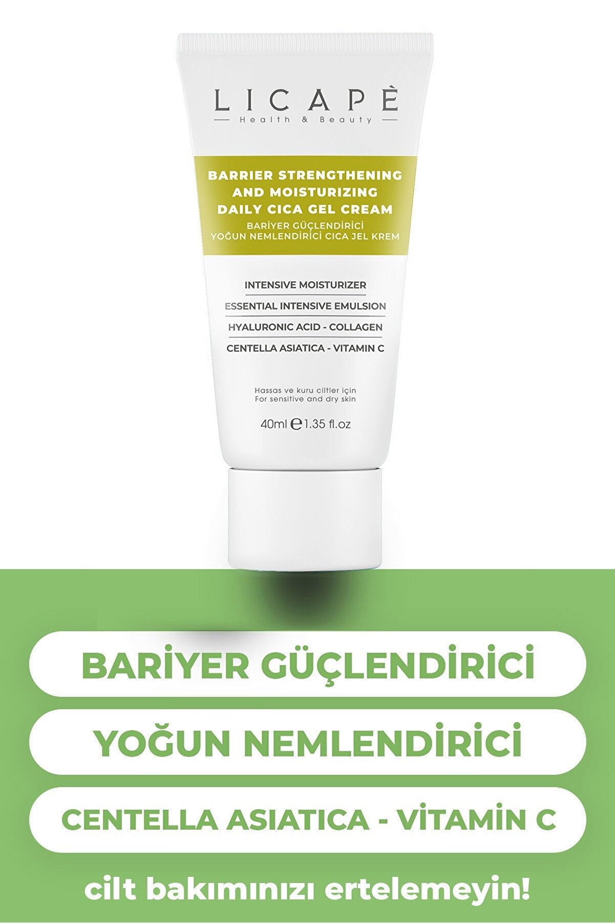 LICAPE Licape Bariyer Güçlendirici Yoğun Nemlendirici Cica Jel Krem 40ml