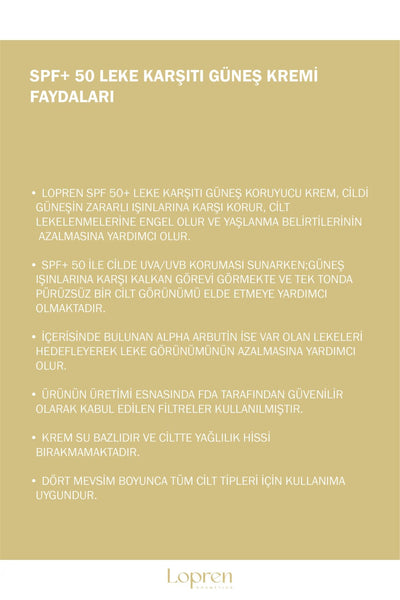 Lopren Spf 50 Leke Karşıtı Güneş Kremi 50 ml
