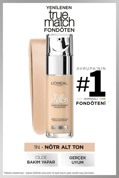 L'Oréal Paris True Match Bakım Yapan Fondöten 1N Ivory
