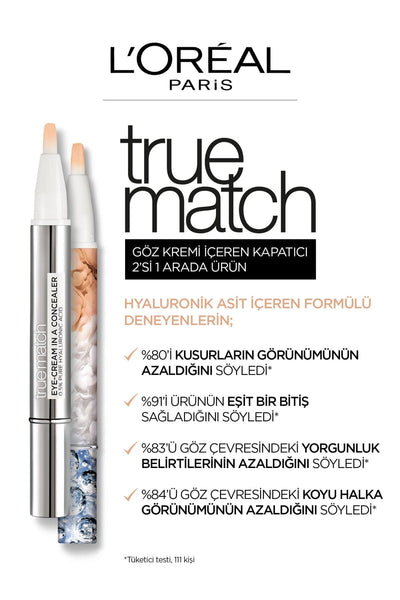 L'Oréal Paris True Match Göz Kremi İçeren Kapatıcı [ 2'si 1 Arada ] 1-2D