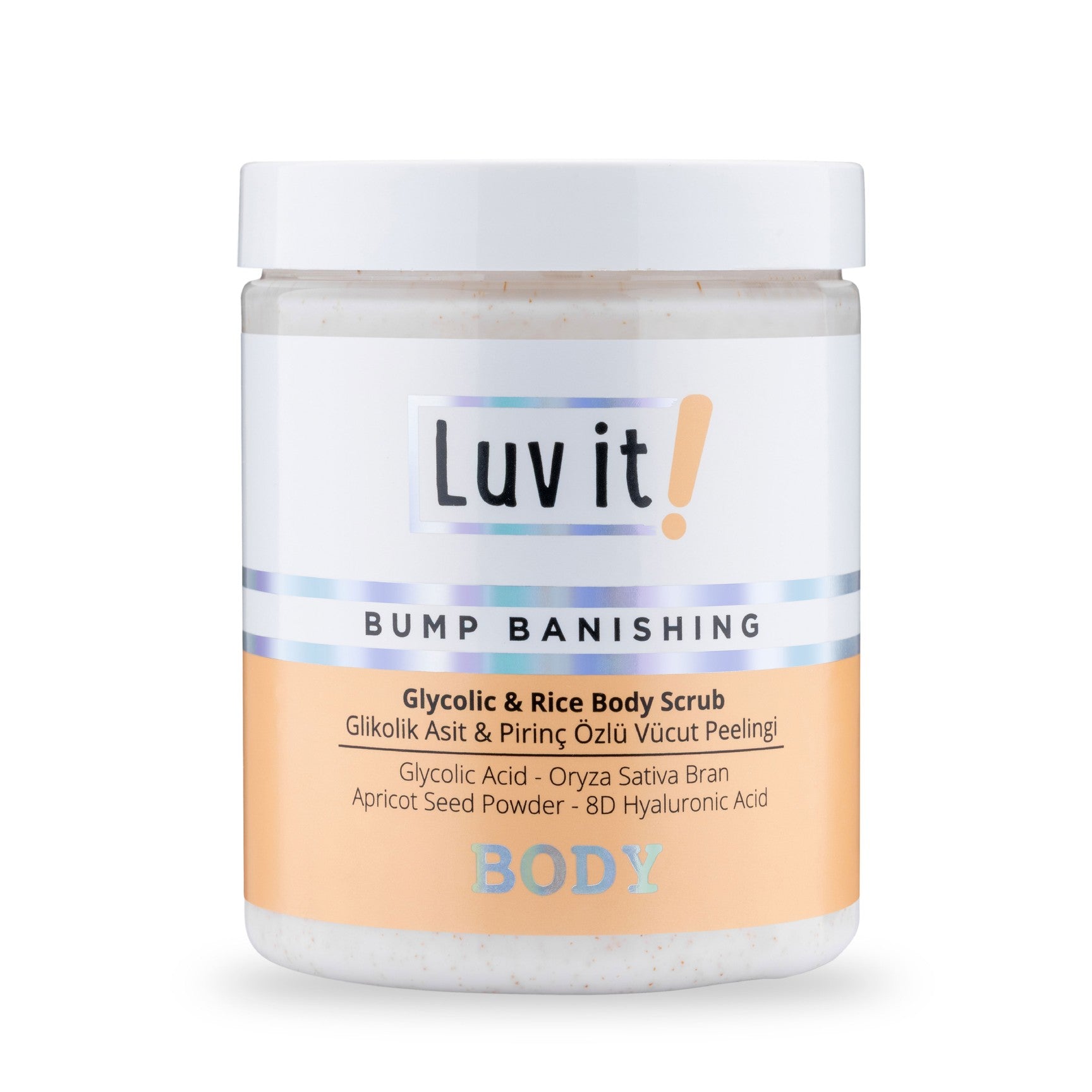 LUV IT! Glikolik Asit Vücut Peelingi - Pirinç Özlü Hyaluronik Asit İçeren Body Scrub | Flavus