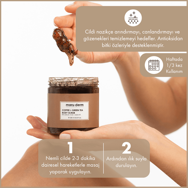 Maruderm Kahve + Yeşil Çay Özlü Vücut Peelingi | BHA + Jojoba Yağı 250 ml
