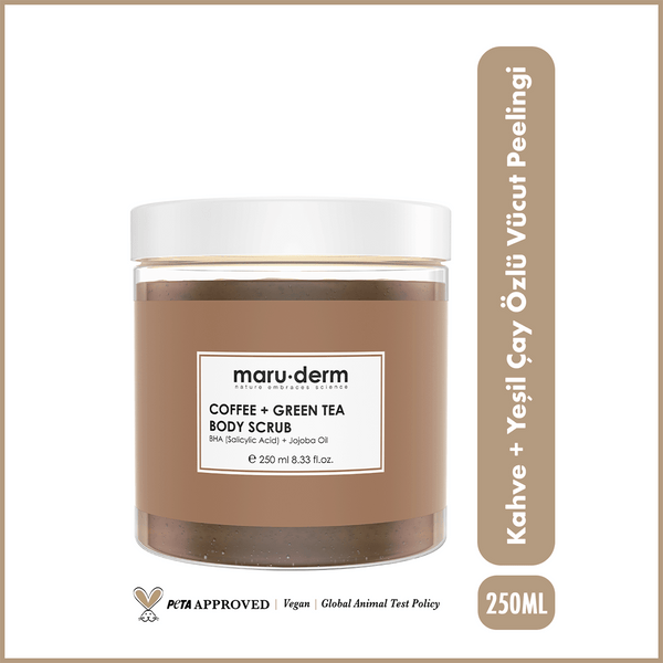 Maruderm Kahve + Yeşil Çay Özlü Vücut Peelingi | BHA + Jojoba Yağı 250 ml