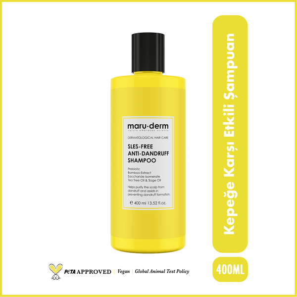 MaruDerm Kepeğe Karşı Etkili Sülfatız Şampuan 400 ML | Normal/Yağlı Saçlar | Sülfatsız,Tuzsuz,Vegan Şampuan