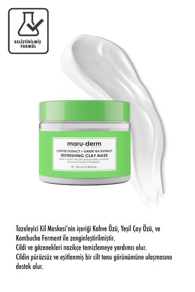 MaruDerm Kil Maskesi | Kahve Özü + Yeşil Çay Özü Tazeleyici Kil Maskesi 100 ML | Tüm Cilt Tipleri | Vegan