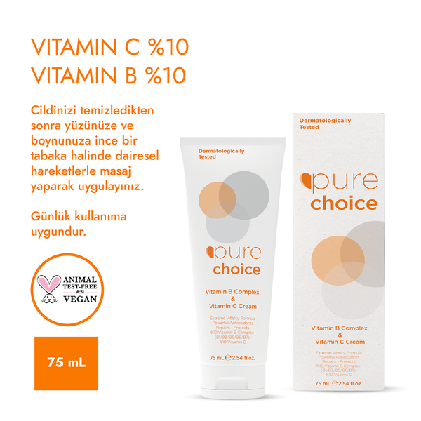 Pure Choice Aydınlatıcı ve Canlandırıcı Cilt Bakım Kremi Vitamin C ve Vitamin B Complex 75 ml