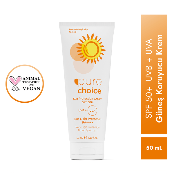 Pure Choice SPF 50+ Güneş Koruyucu Krem, 50ml - Suya Dayanıklı Çok Yüksek Koruma