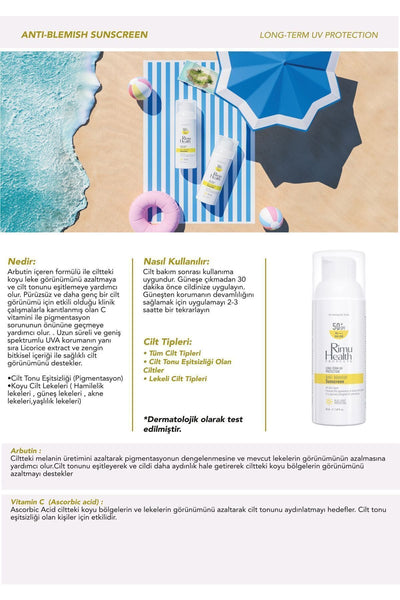 Rimu Health Lekeli Ciltler İçin Cilt Tonu Eşitleyici Aydınlatıcı Güneş Kremi 50 ml