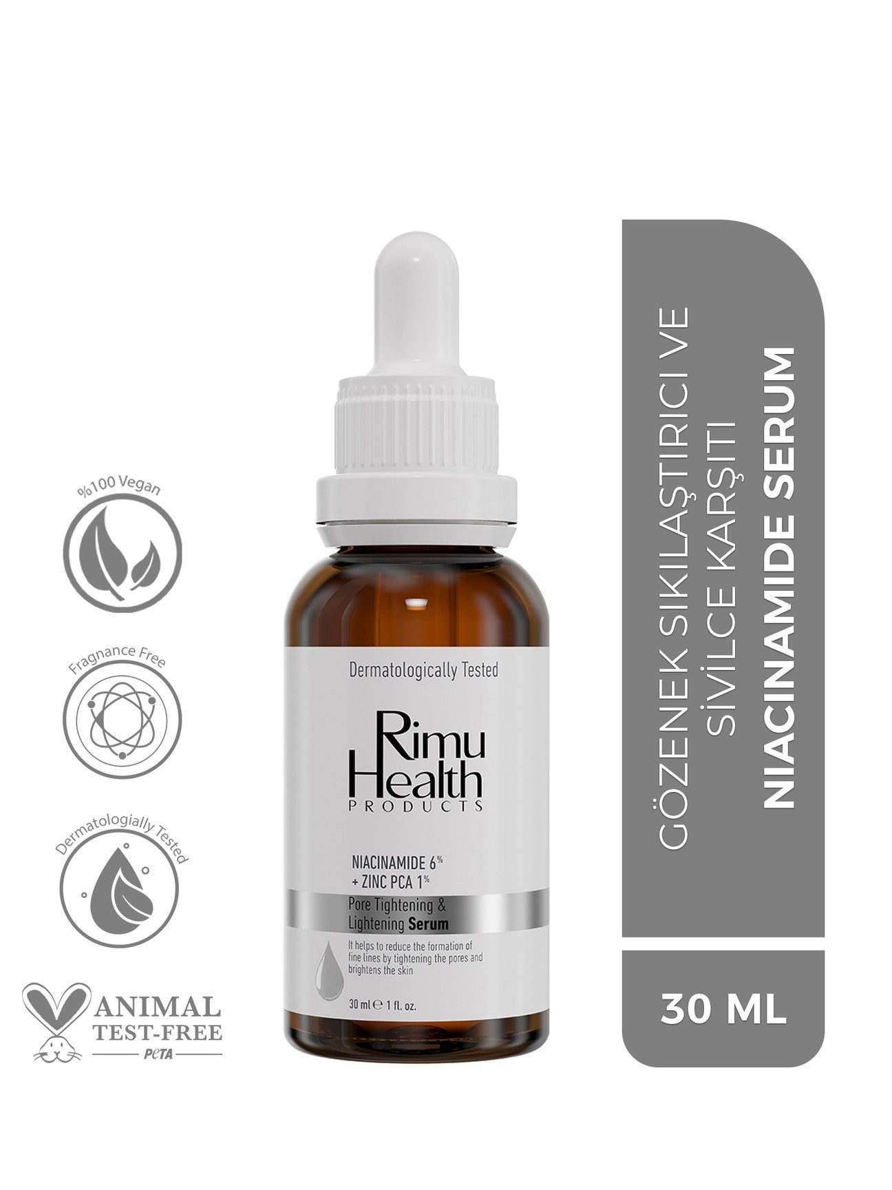 RIMU HEALTH PRODUCTS Rimu Health Products Gözenek Sıkılaştırıcı Siyah Nokta ve Sivilce Karşıtı Serum 30ML (Niacinamide 6%+Zinc Pca)