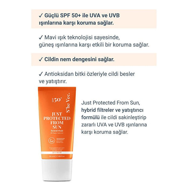 She Vec Just Protected From Sun Aydınlatıcı ve Leke Karşıtı Güneş Koruyucu Krem SPF50 50 ml