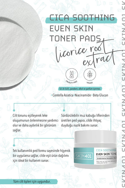 Skin401 Cica Yatıştırıcı Aydınlatıcı Tonik Pad 100 Adet