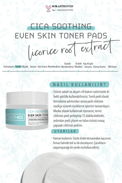 Skin401 Cica Yatıştırıcı Aydınlatıcı Tonik Pad 100 Adet