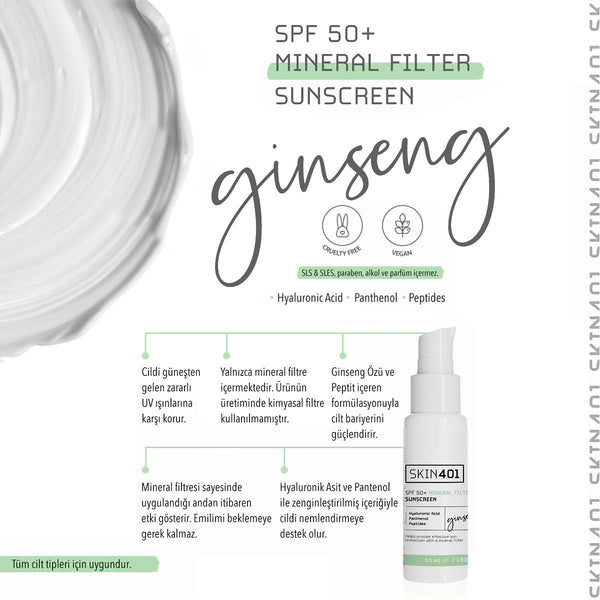 Skin401 SPF 50+ Mineral Filter Sunscreen Mineral Filtre Güneş Kremi 50 ml