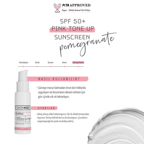 Skin401 SPF50+ Pink Tone Up Sunscreen Pembe Ton Eşitleyici Güneş Kremi 50 ml