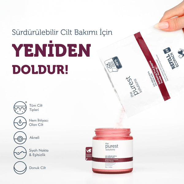 The Purest Solutions Refill Ekolojik Yedek Paket- Arındırıcı Ve Aydınlatıcı Enzim Kırmızı Toz Peeling 55 Gr