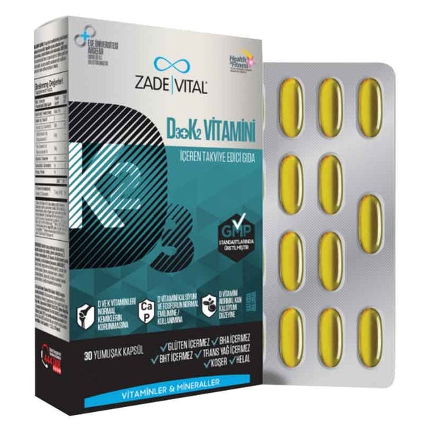 Zade Vital D3+K2 (Mk7) Vitamini 30 Yumuşak Kapsül - Blister