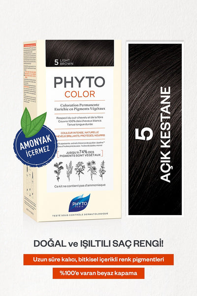 Phyto Phytocolor 5 Açık Kestane Amonyaksız Kalıcı Bitkisel Saç Boyası